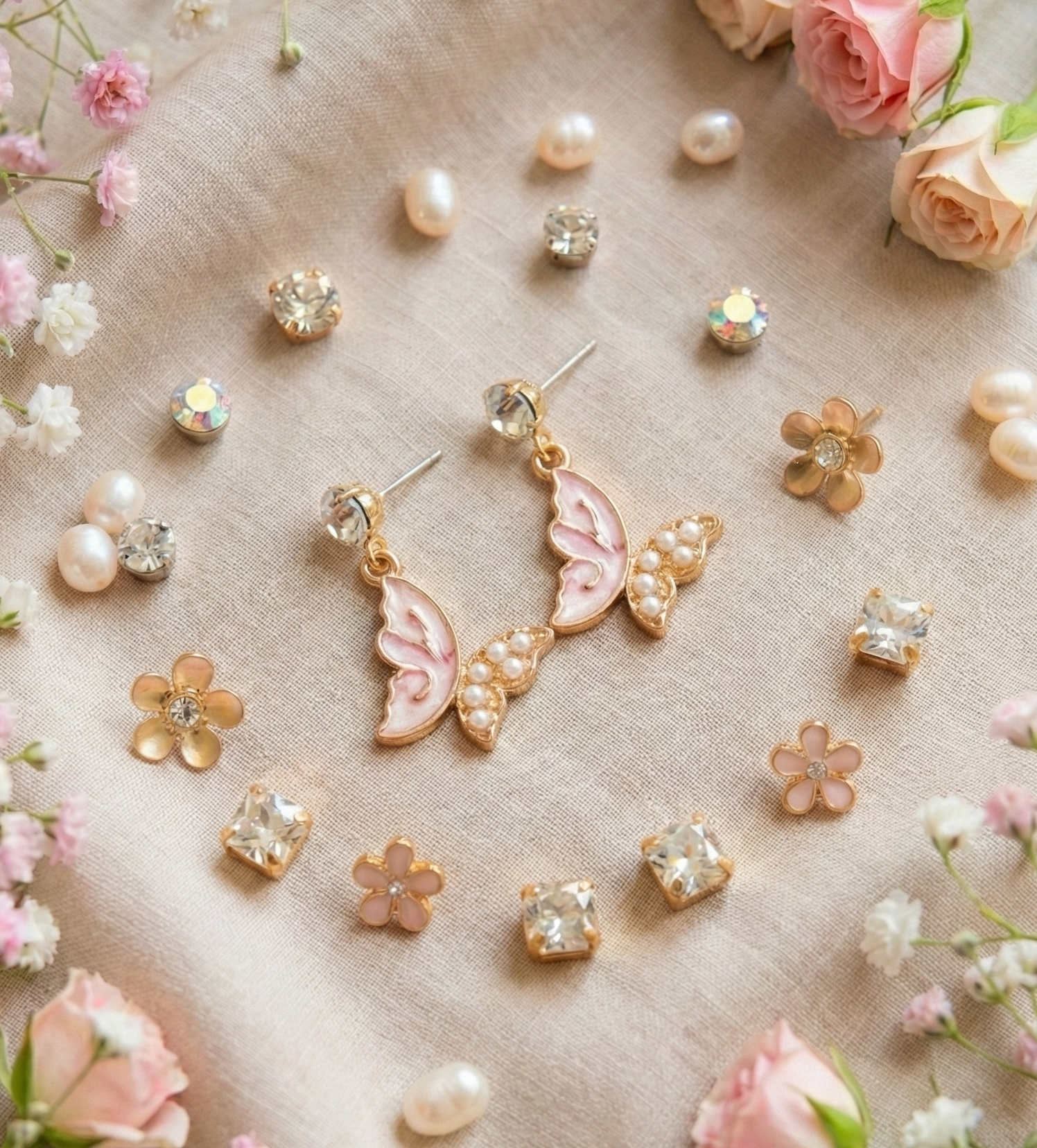 Serenity Butterfly & Pearl Earring Set