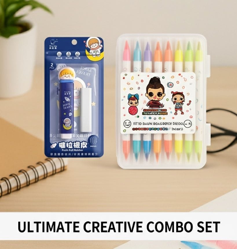 Dual-Tip Marker & Push-Pull Eraser Combo