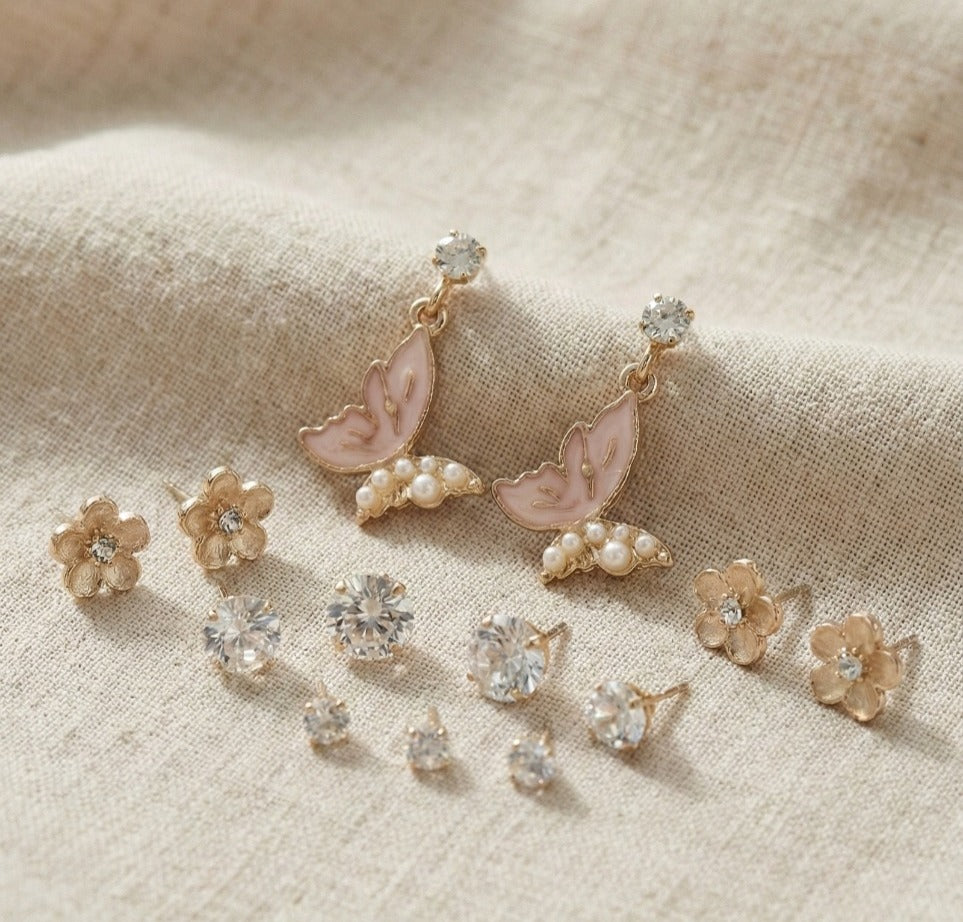 Serenity Butterfly & Pearl Earring Set